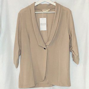 Plus Size- 3/4 Sleeve Casual Blazer with One Button- Taupe